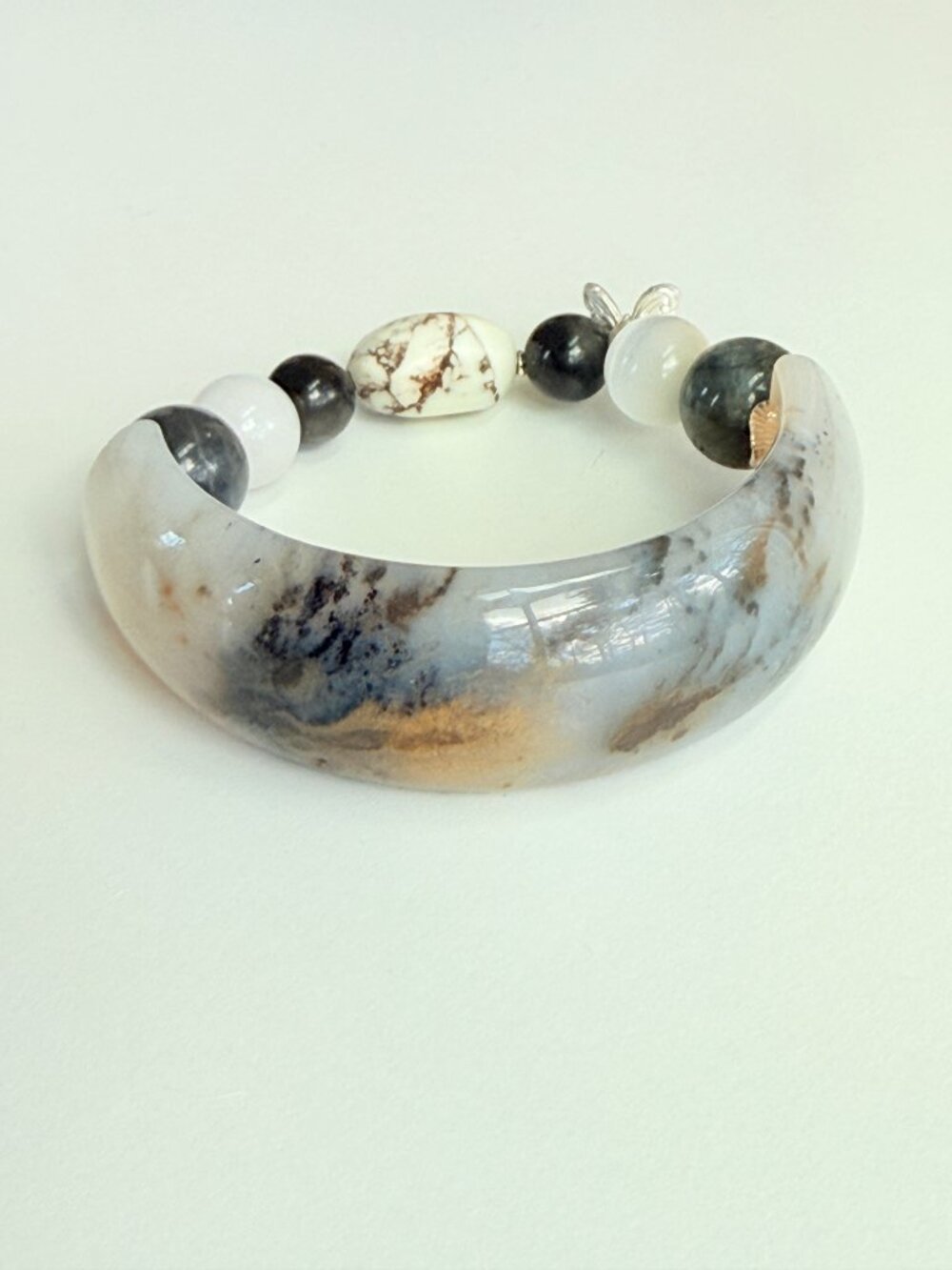 One of a Kind Smoky Jade Half Bangle Statement Bracelet